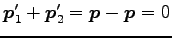 $ {\boldsymbol p}^\prime_1+{\boldsymbol p}^\prime_2={\boldsymbol p}-{\boldsymbol p}=0$